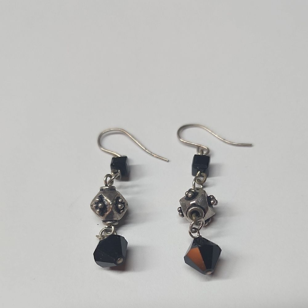 Elegant Black and silver Dangle Earrings with Sterling Silver 925 Hooks